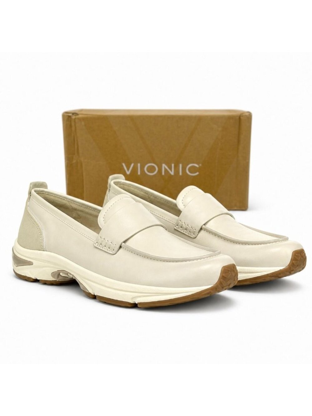 Vionic Walk Roam Supportive Loafer Sneaker Womens 13 Cream Leather Walking Shoe